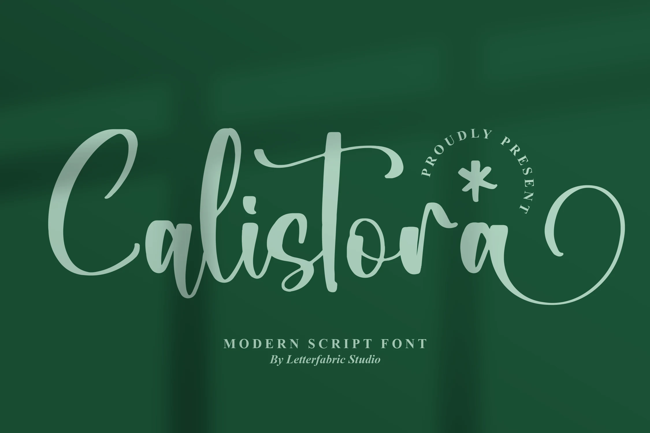 Calistora Font showing connected, flowing script lettering with high stroke contrast and decorative swashes.
