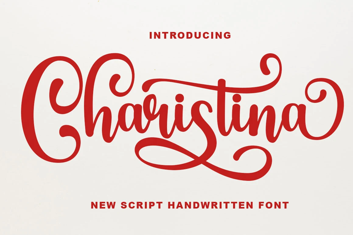 Charistina Font is a connected decorative script with high stroke contrast, rounded terminals, and sweeping swashes.