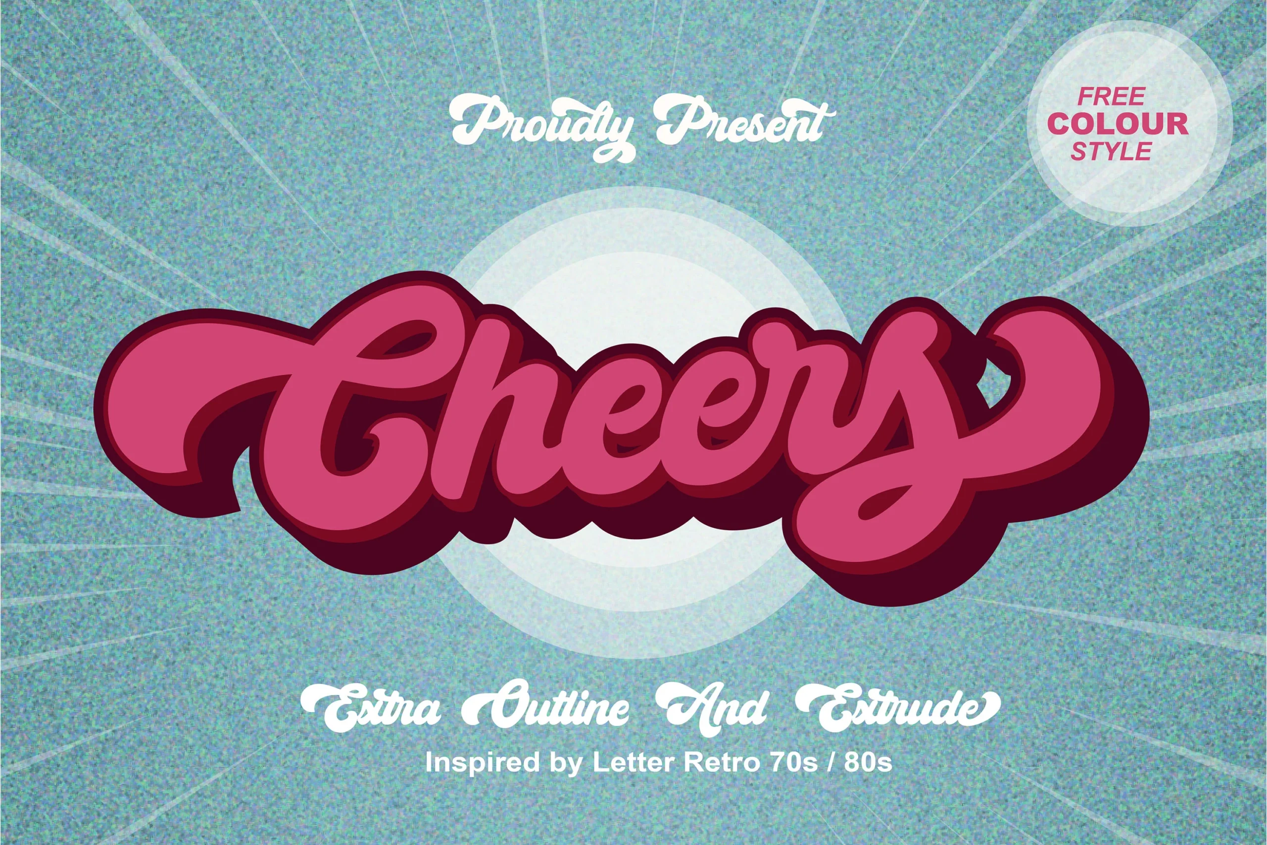 Cheers Font features thick connected cursive letterforms with rounded terminals and a prominent 3D extrusion.