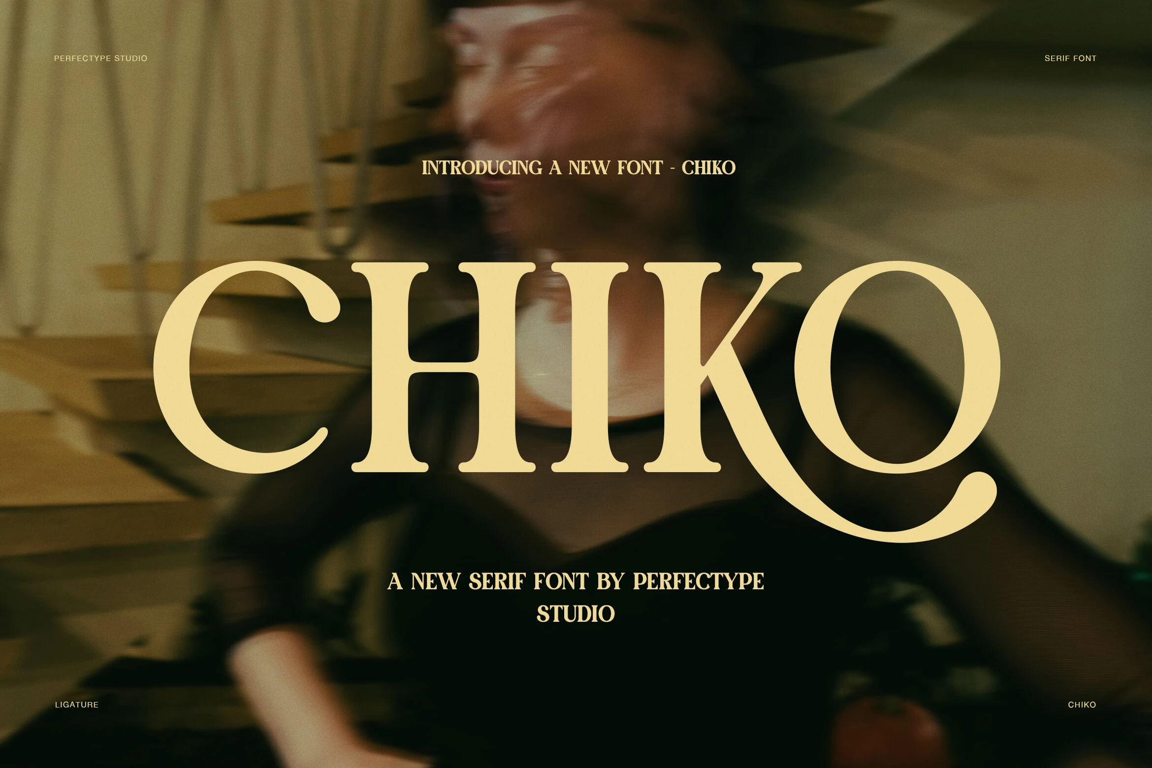 Chiko Font displayed in an upright high-contrast serif style with pronounced serifs and a decorative swash tail on the uppercase Q.