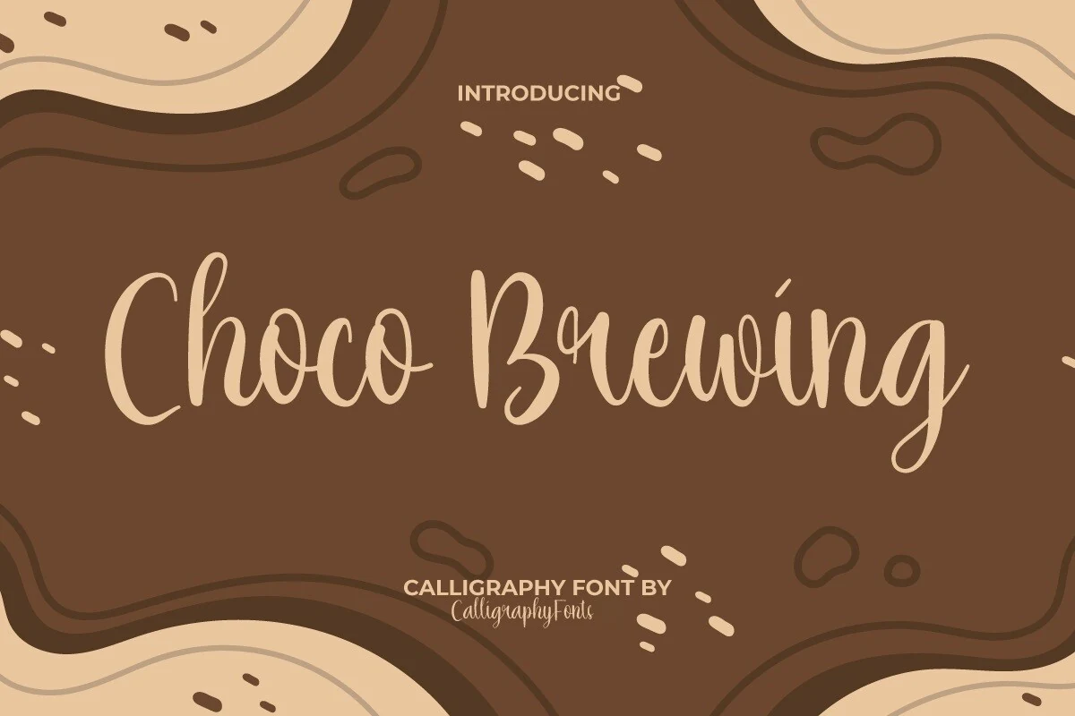 Choco Brewing Font featuring a high-contrast connected script with fluid organic terminals.