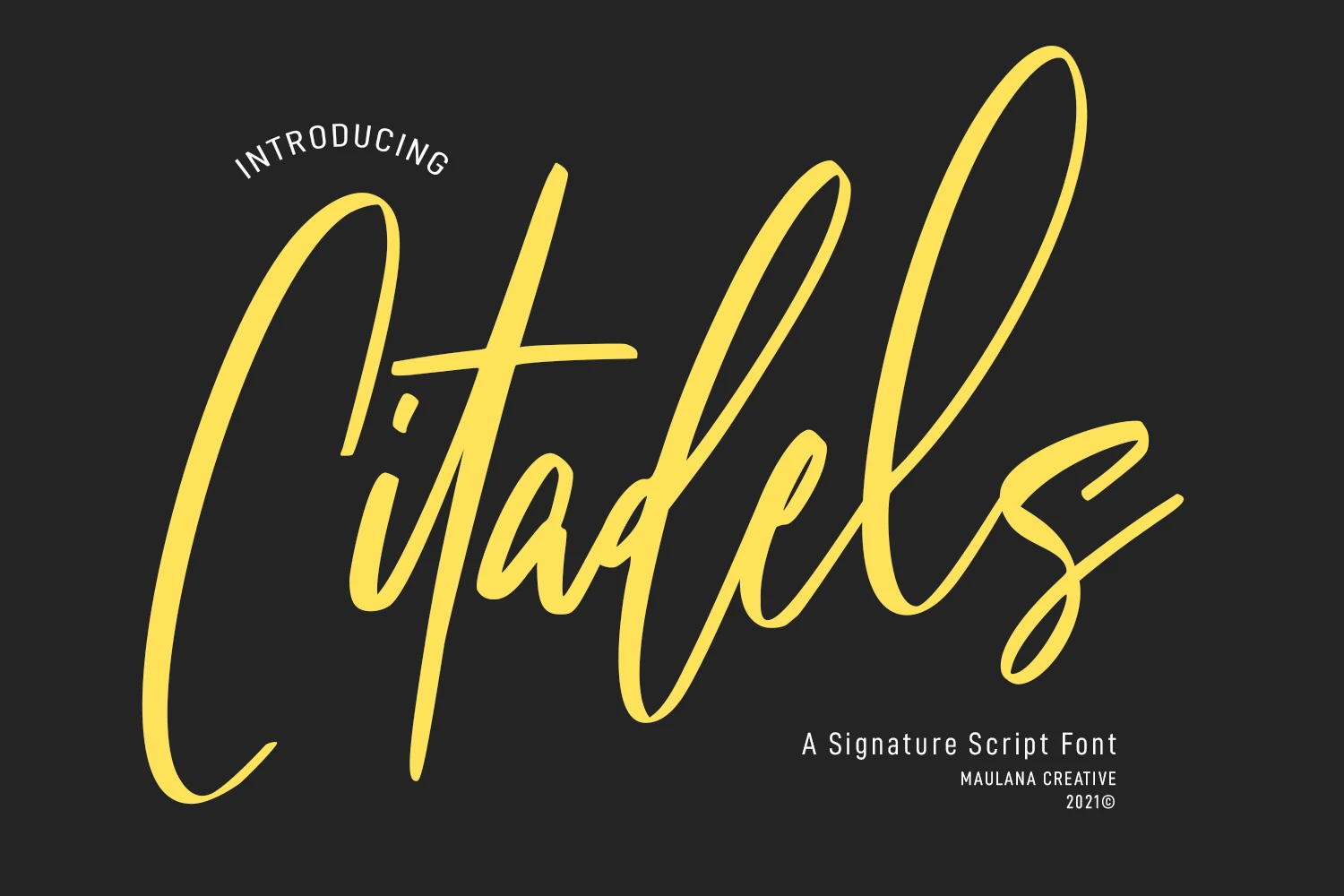 Citadels Signature Script Font showing flowing handwritten movement and connected or softly joined letterforms
