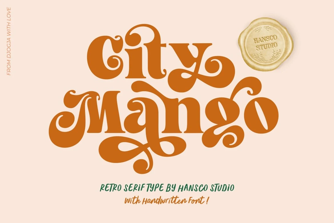 City Mango Font in a bold, high-contrast serif style with exaggerated terminals and decorative swash-like connectors.