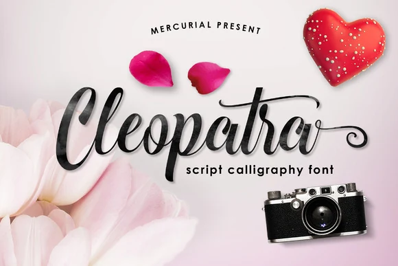 Cleopatra Font features connected, high-contrast cursive letters with a flourished final 'a'.