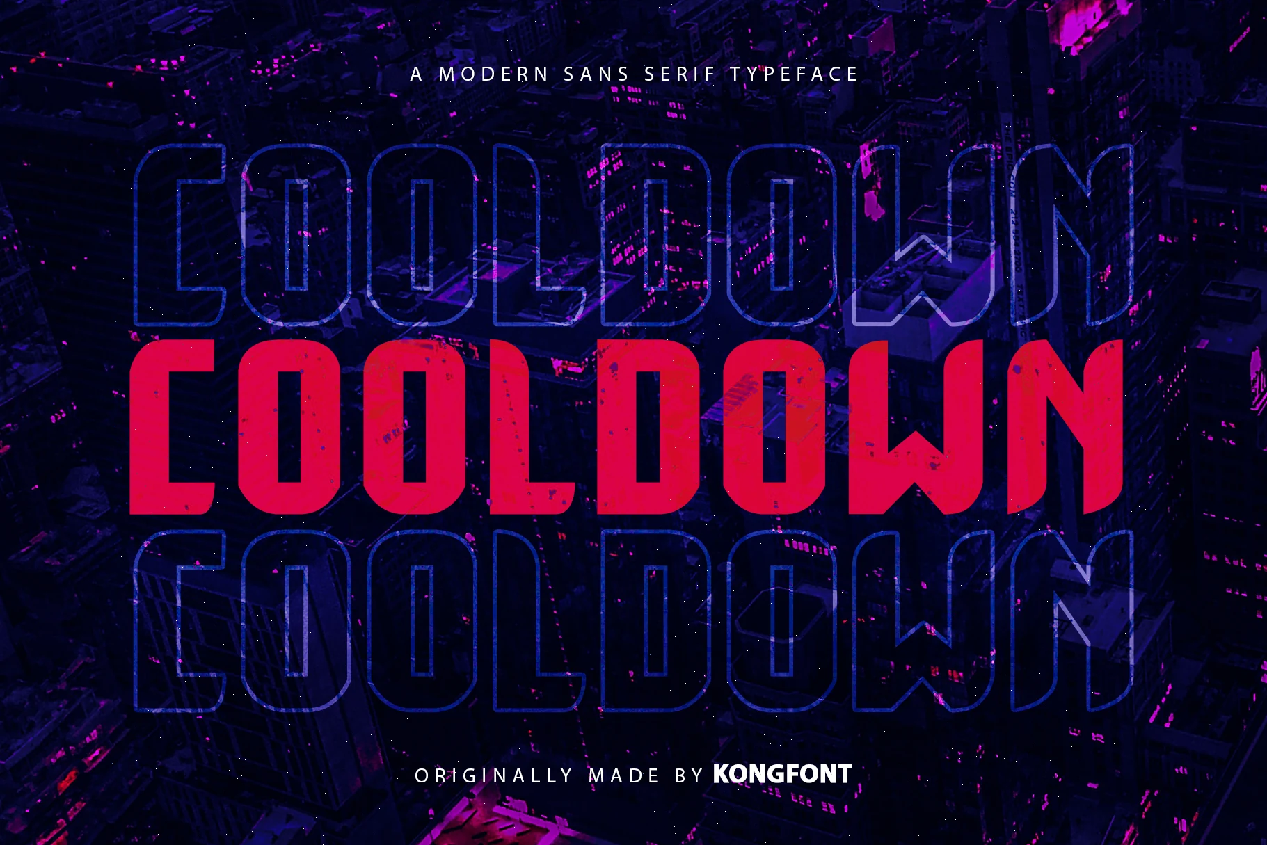 Cooldown Font showing bold condensed lettering with uniform strokes and sharp angular terminals.