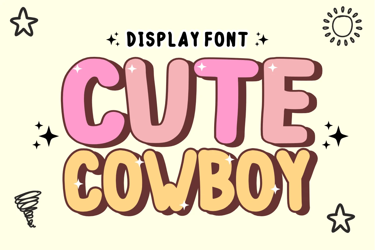 Cute Cowboy Font displayed in a thick, rounded, bubble-style typeface with upright chunky letterforms.