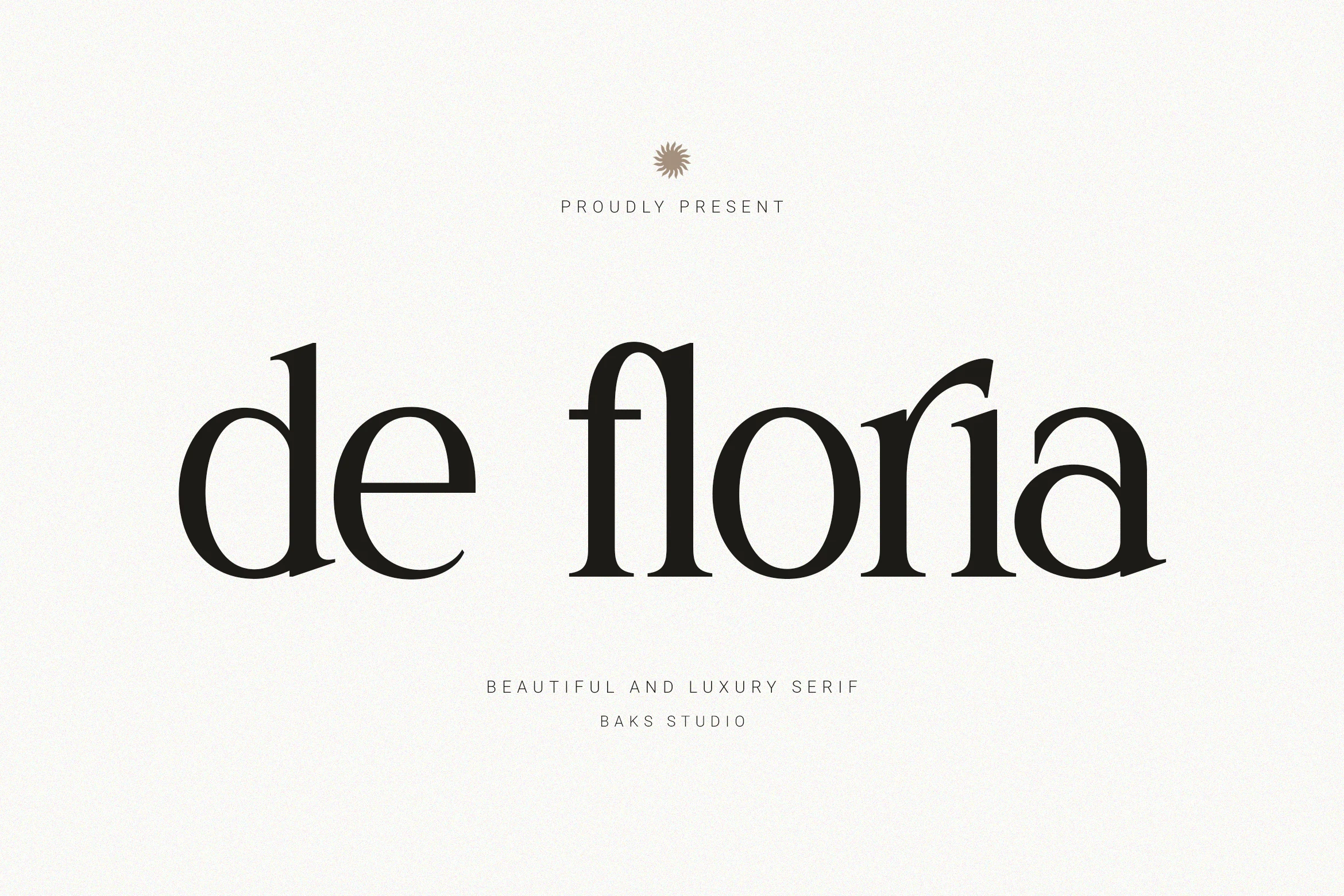 De Floria Font is an upright high-contrast serif with sharp terminals, elegant curves, and a distinctive elevated f crossbar.