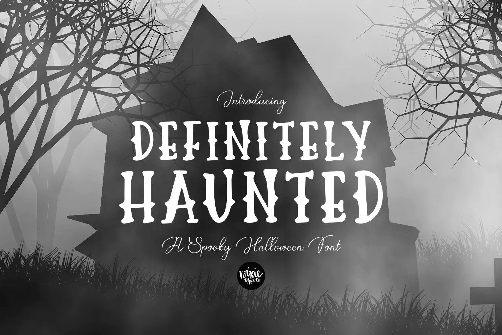 Definitely Haunted Font featuring bold condensed slab-serif letters with flared terminals and high stroke contrast.