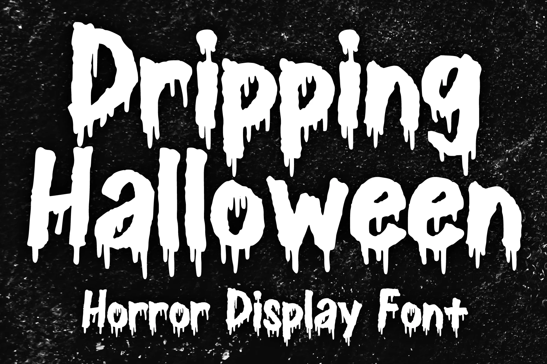 Dripping Halloween Font is a bold display typeface with irregular dripping terminals and upright letterforms.