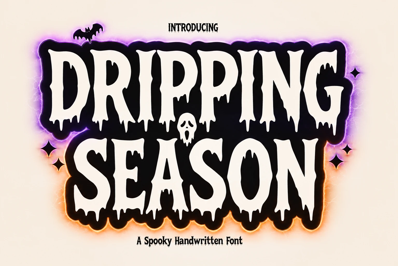 Dripping Season Font is a bold uppercase display font with irregular organic edges and melting, dripping terminals.