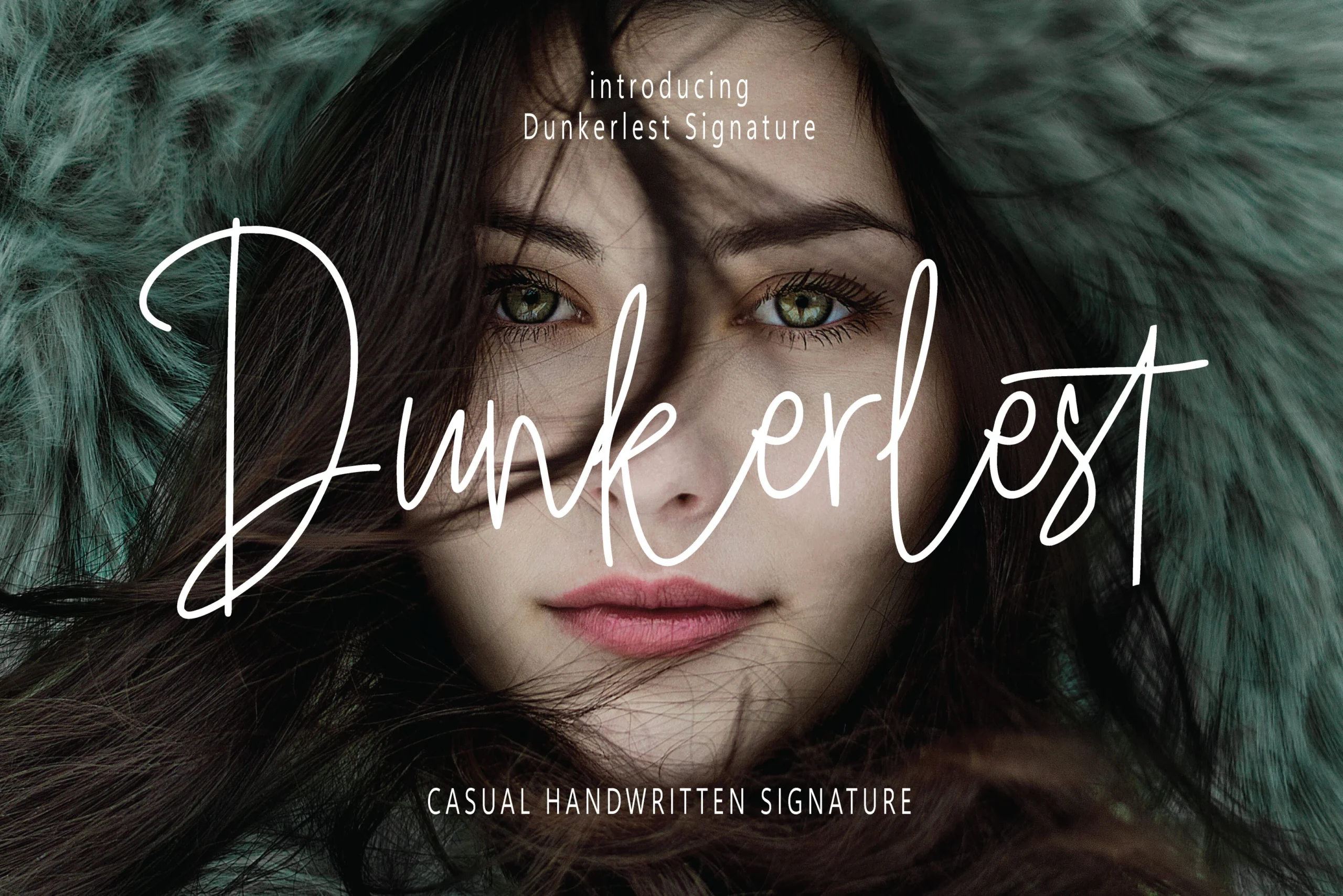 Dunkerlest Signature Font features connected cursive letterforms, a monolinear stroke weight, and a pronounced rightward slant.