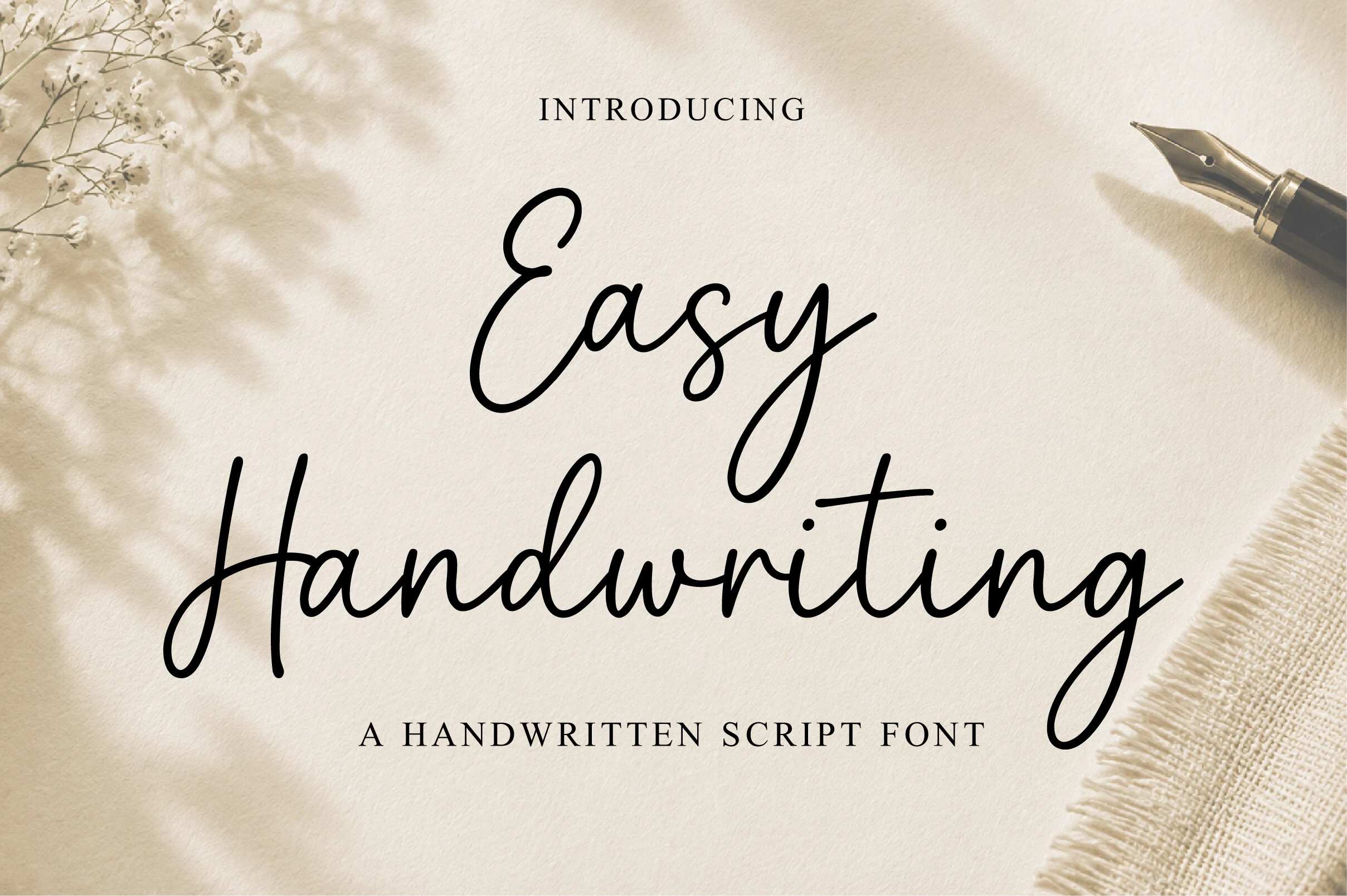 Easy Handwriting Font features connected cursive letterforms, monolinear strokes, and a slight rightward slant.