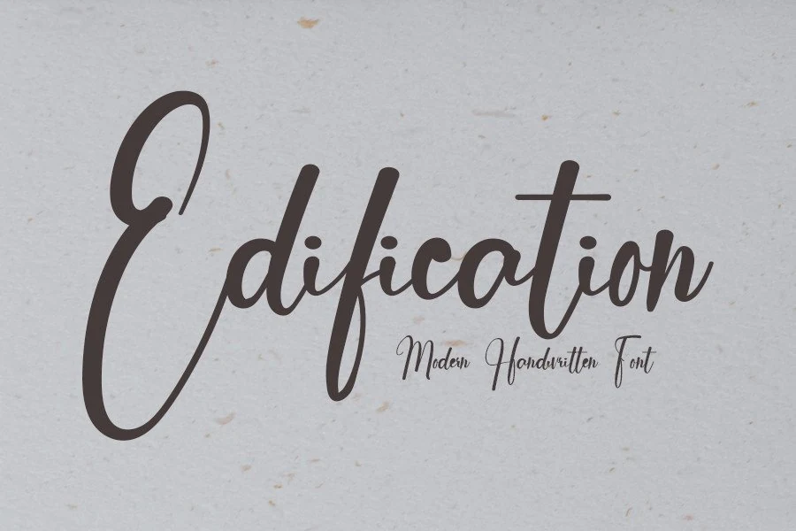 Edification Font in a fluid handwritten script with connected letterforms, monolinear strokes, and a slight vertical inclination.