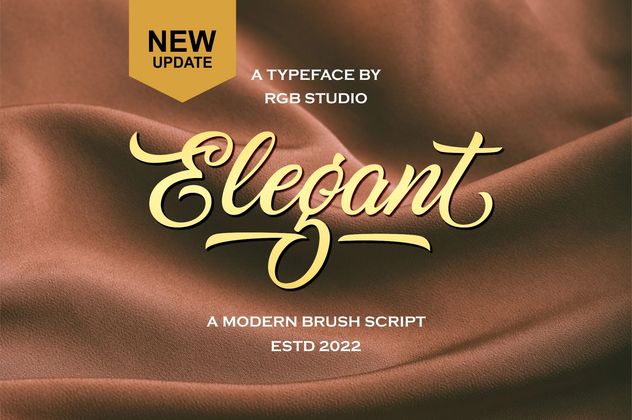 Elegant Font is a bold, connected brush script with slanted letters, high stroke contrast, and decorative swashes.