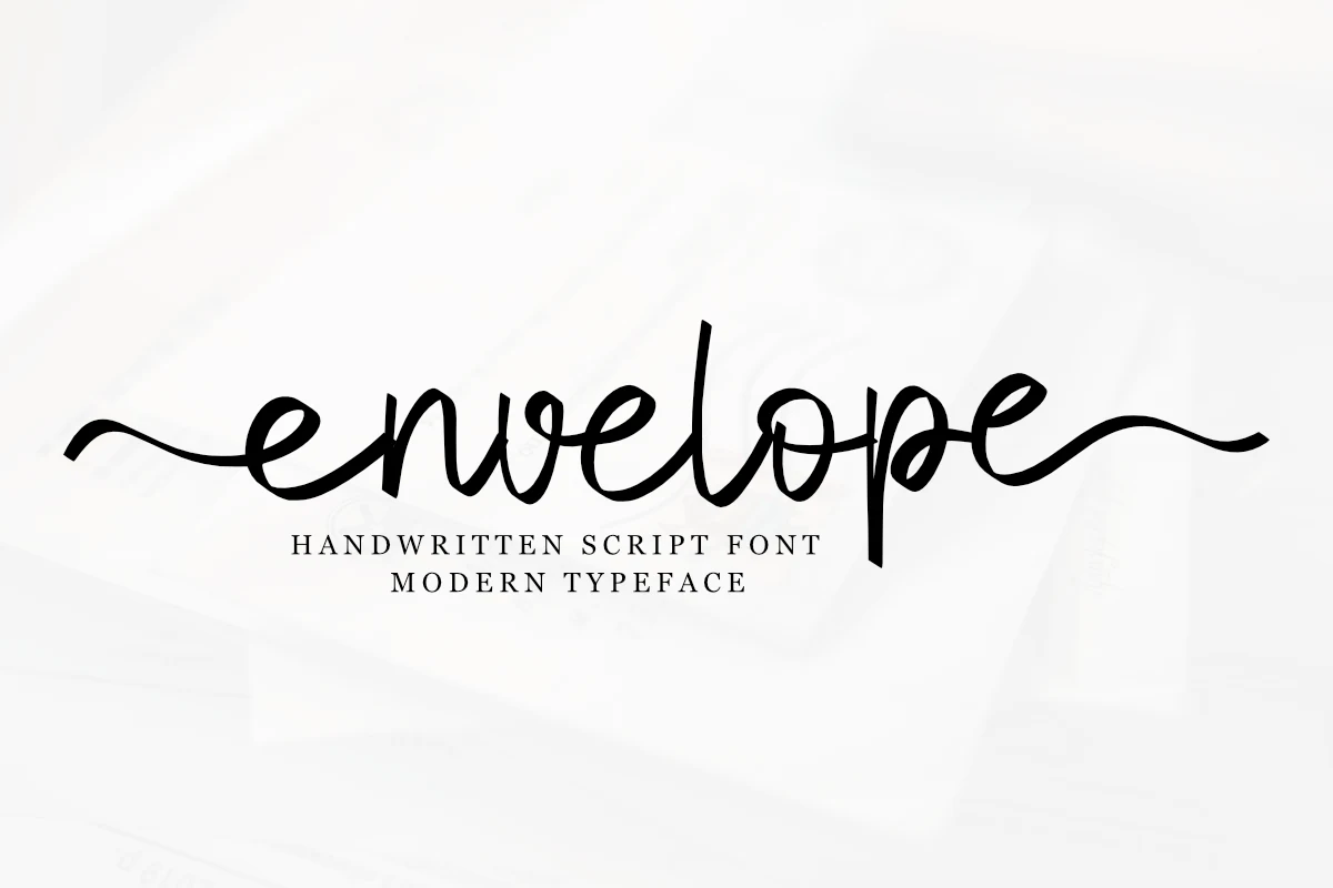Envelope Font featuring connected cursive letterforms, monolinear strokes, and sweeping decorative swashes.