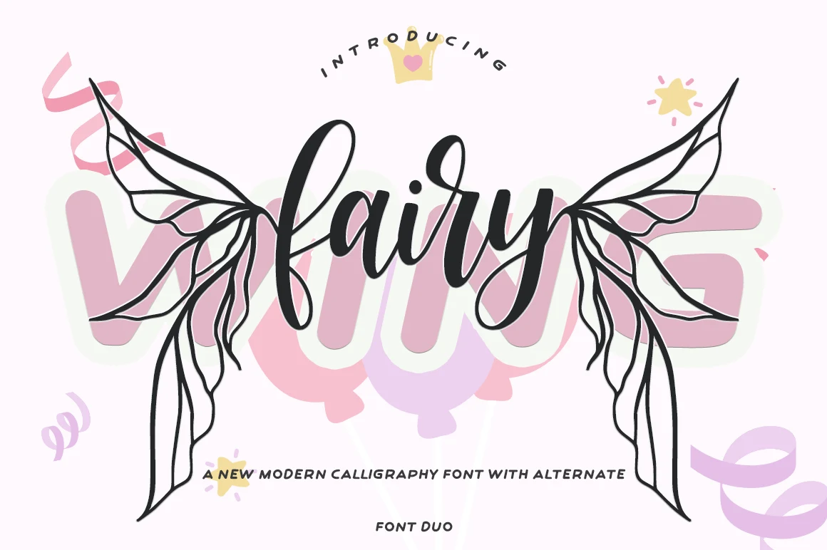 Fairy Wing Font with connected cursive letters, high stroke contrast, and flowing organic shapes.
