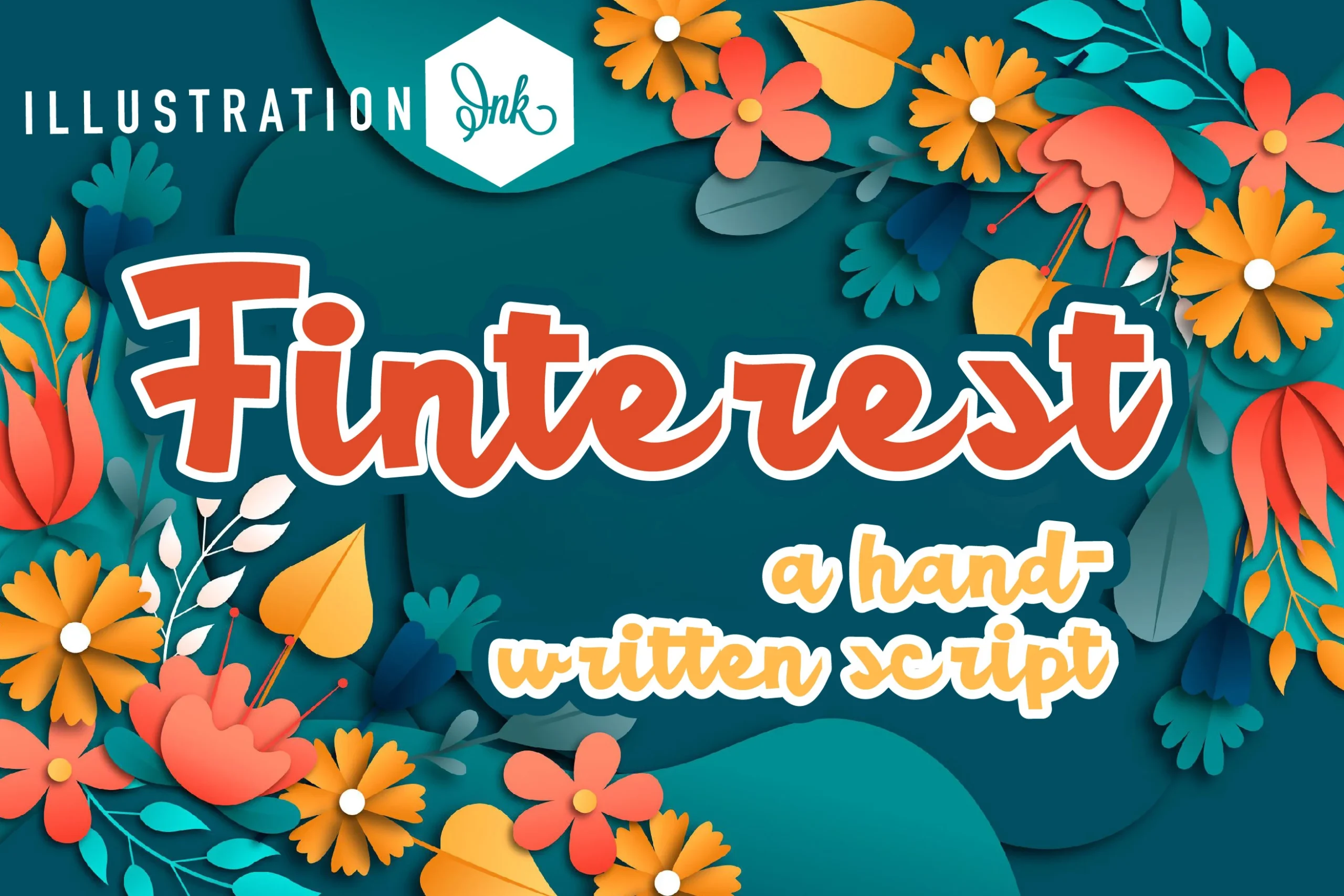 Finterest Font is a bold, rounded handwritten script with energetic curves, disconnected letterforms, and an irregular baseline.