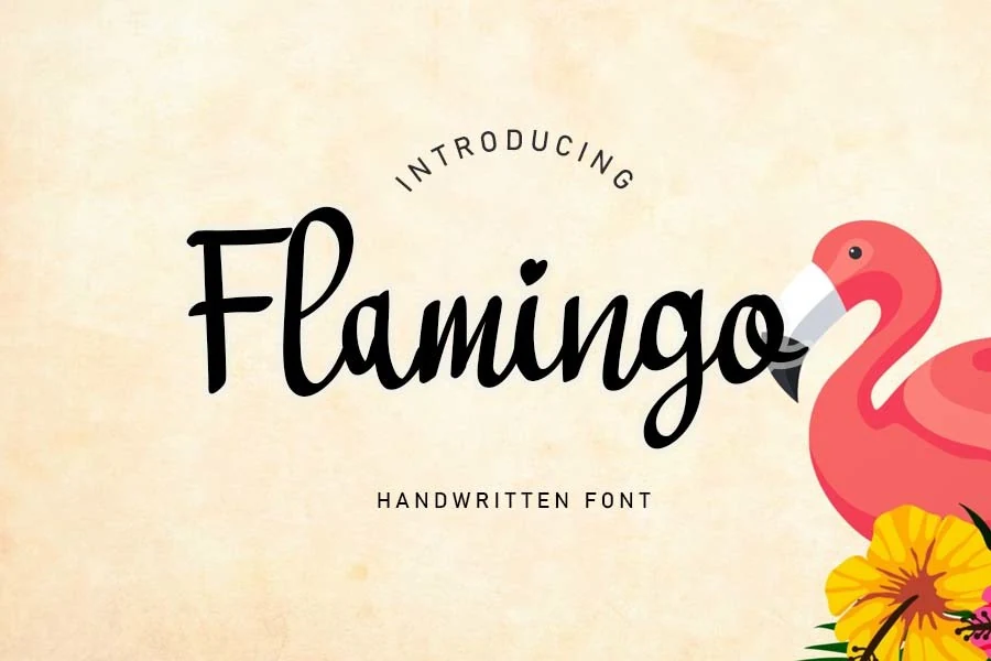 Flamingo Font in a connected cursive style with variable stroke thickness and a heart-shaped dot over the lowercase "i".