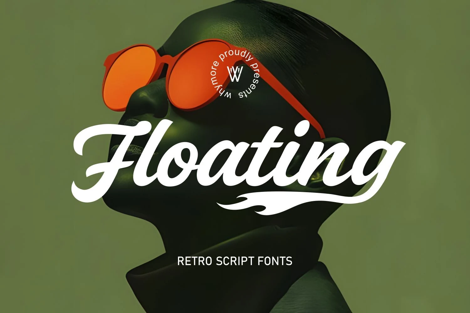 Floating Script Font is a bold retro script with high contrast, connected flowing forms, a rightward slant, and a decorative swash on the final g.