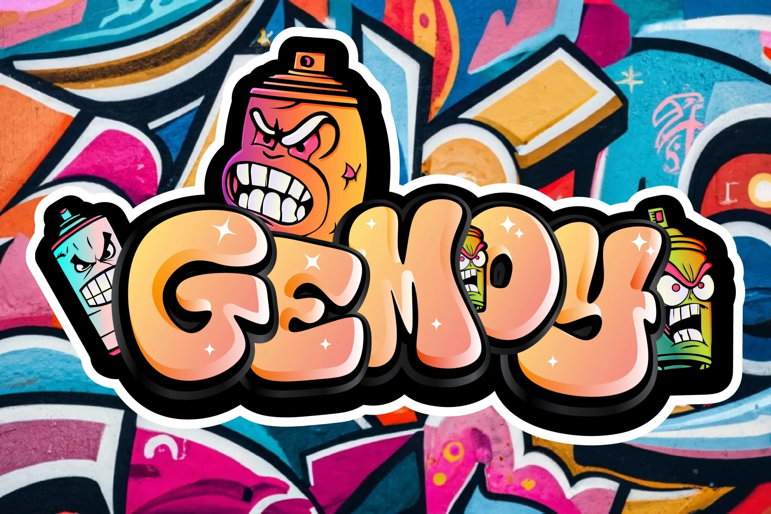 Gemoy Font in bold, rounded bubble lettering with thick outlines, drop shadows, and an extruded 3D effect.