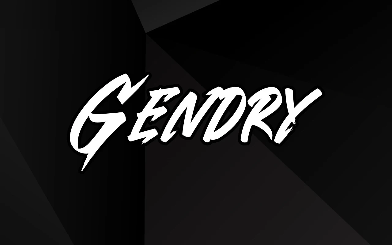 Gendry Font in a distressed brush script style with jagged edges, sharp terminals, and a strong rightward slant.
