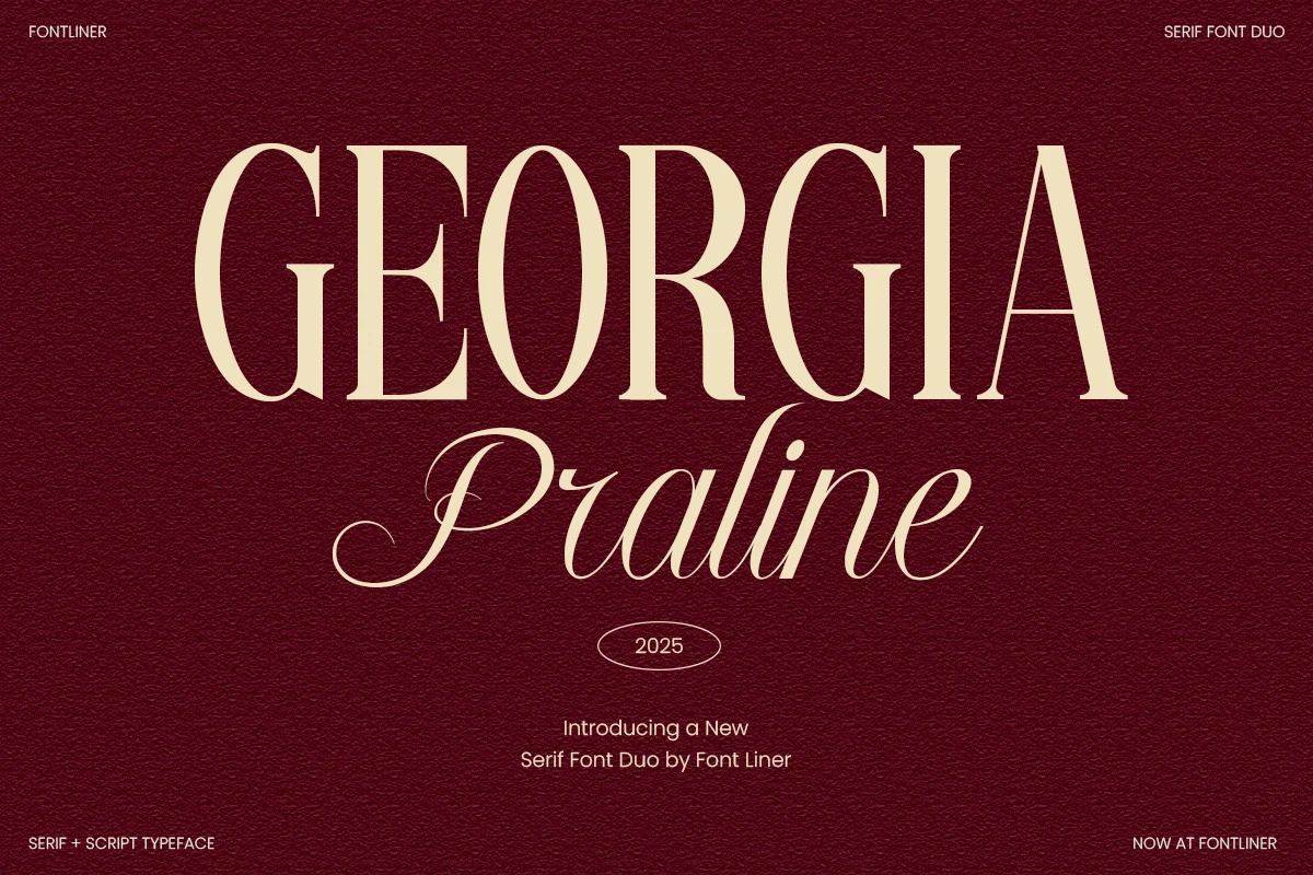 Georgia Praline Font featuring a high-contrast serif style paired with flowing script lettering and decorative flourishes.