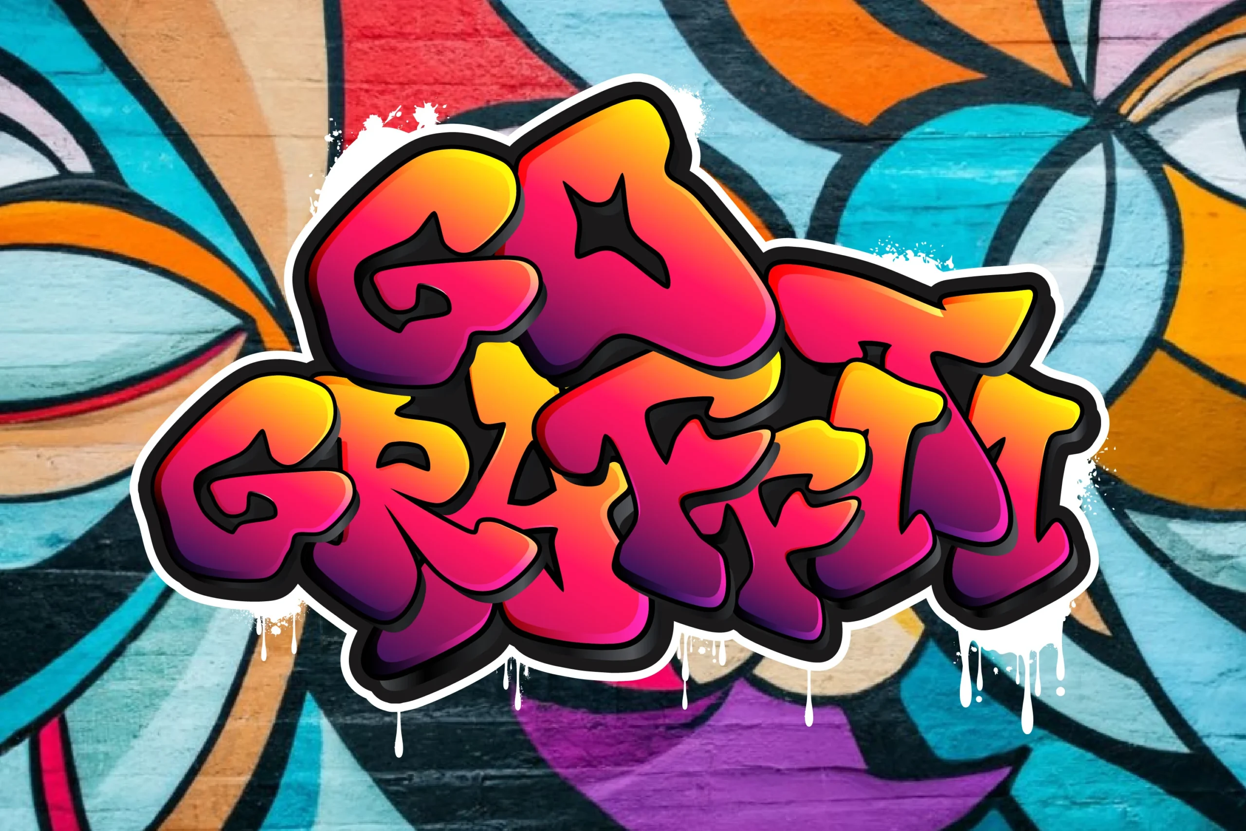 Go Graffiti Font in bold bubble-style lettering with inflated rounded forms, disconnected segments, and a 3D shadow effect.