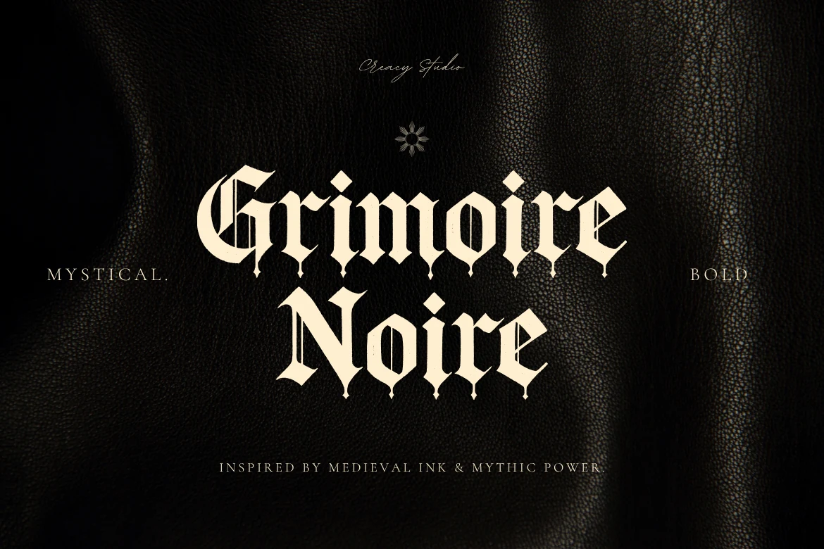 Grimoire Noir Font featuring high stroke contrast and sharp, angular Gothic construction