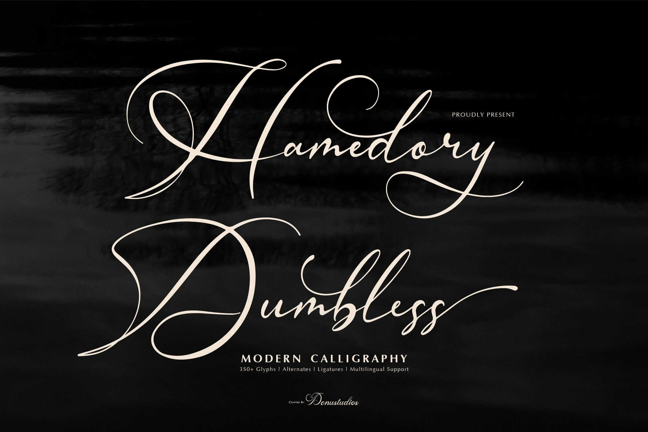 Hamedory Dumbless Font featuring high stroke contrast between thick and thin lines and connected cursive letterforms