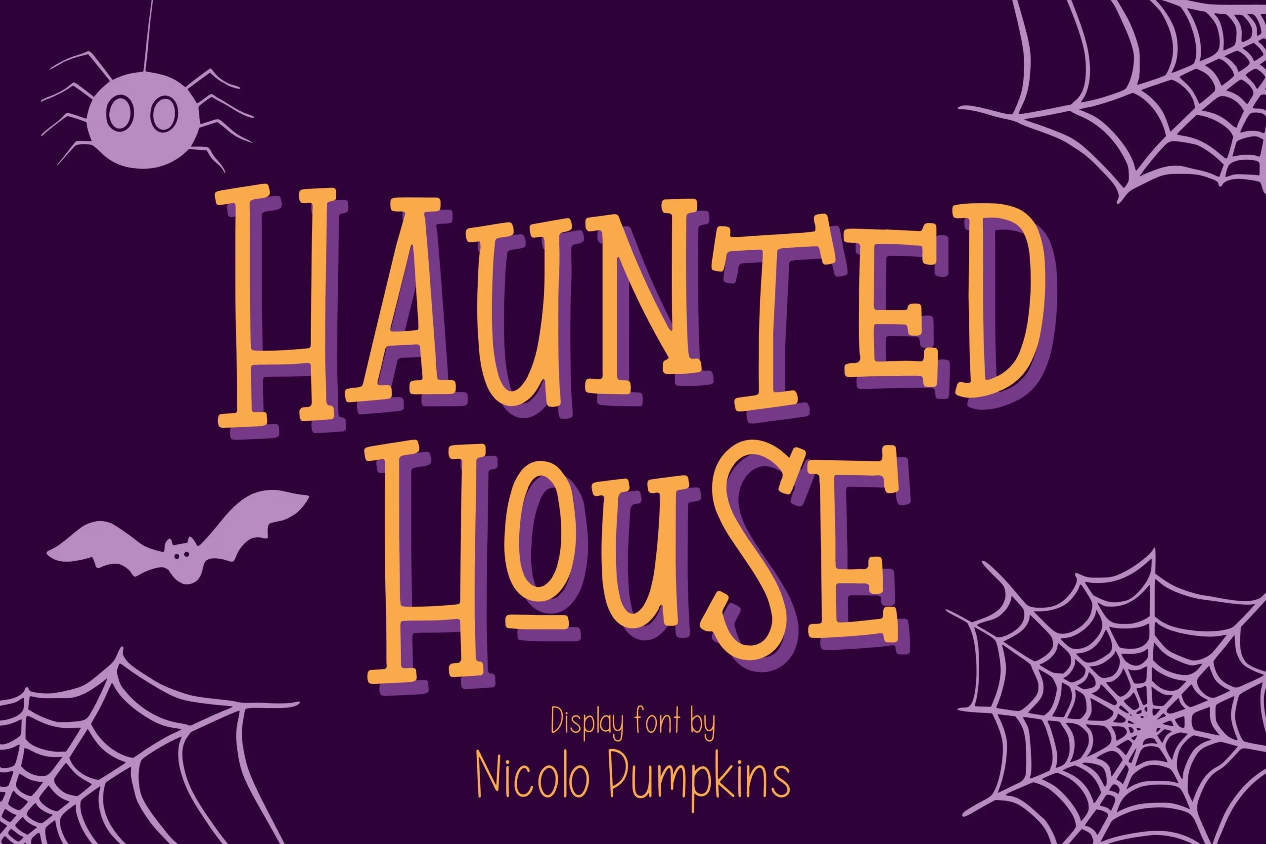 Haunted House Font features tall, narrow, irregular handwritten letterforms with bold slab-like strokes and an uneven baseline.