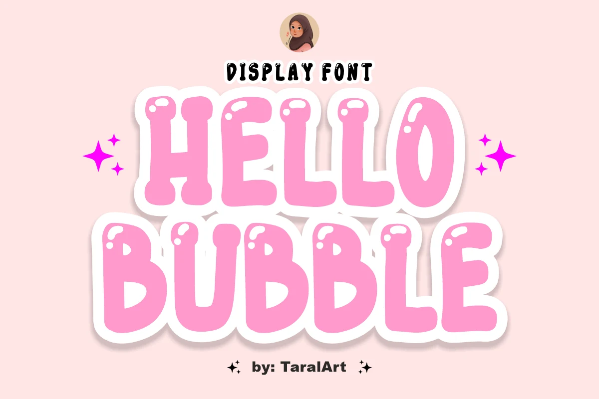 Hello Bubble Font showing thick, rounded bubble-style letterforms with soft curves and upper-left highlight elements.