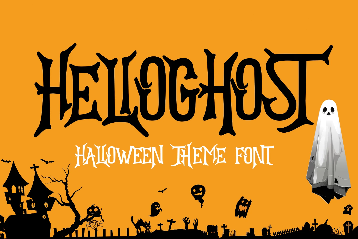 Helloghost Font featuring a high-contrast display style with sharp pointed serifs and thorn-like terminals.