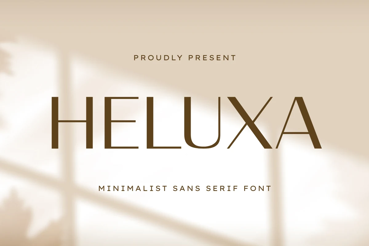 Heluxa Font shown in a wide, upright sans serif style with high stroke contrast and geometric letterforms.