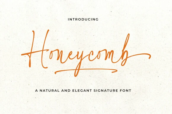 Honeycomb Font showing connected handwritten signature lettering with varied slant and an extended final swash.