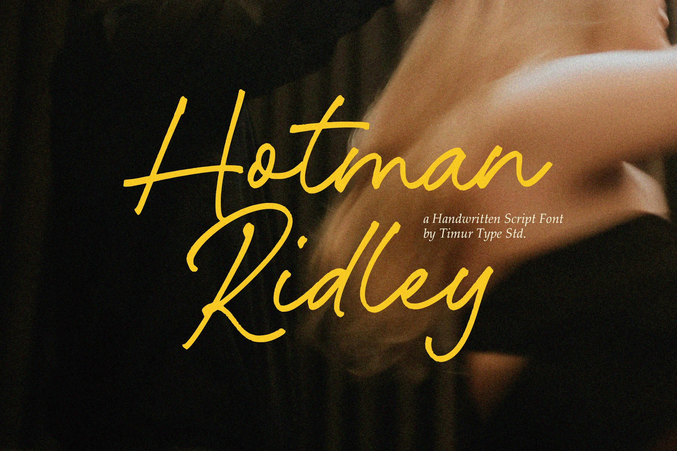 Hotman Ridley Font features bold connected cursive letterforms with a pronounced rightward slant and irregular baseline.
