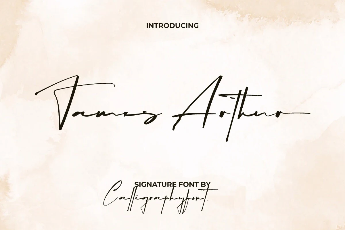 James Arthur Font features connected cursive letterforms, high stroke contrast, and extended horizontal swashes.