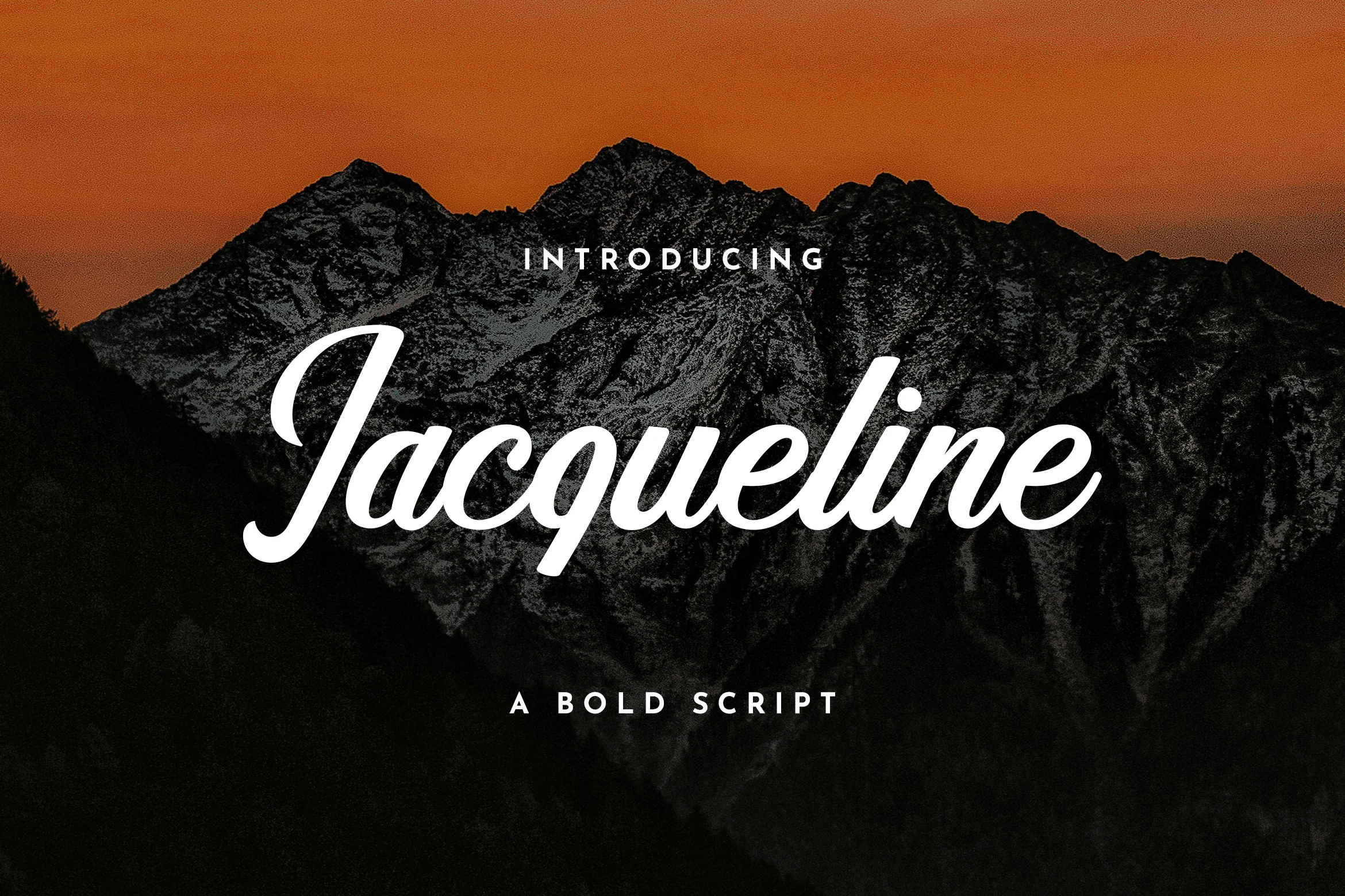 Jaqueline Font features bold connected cursive lettering with a pronounced rightward slant and rounded terminals.