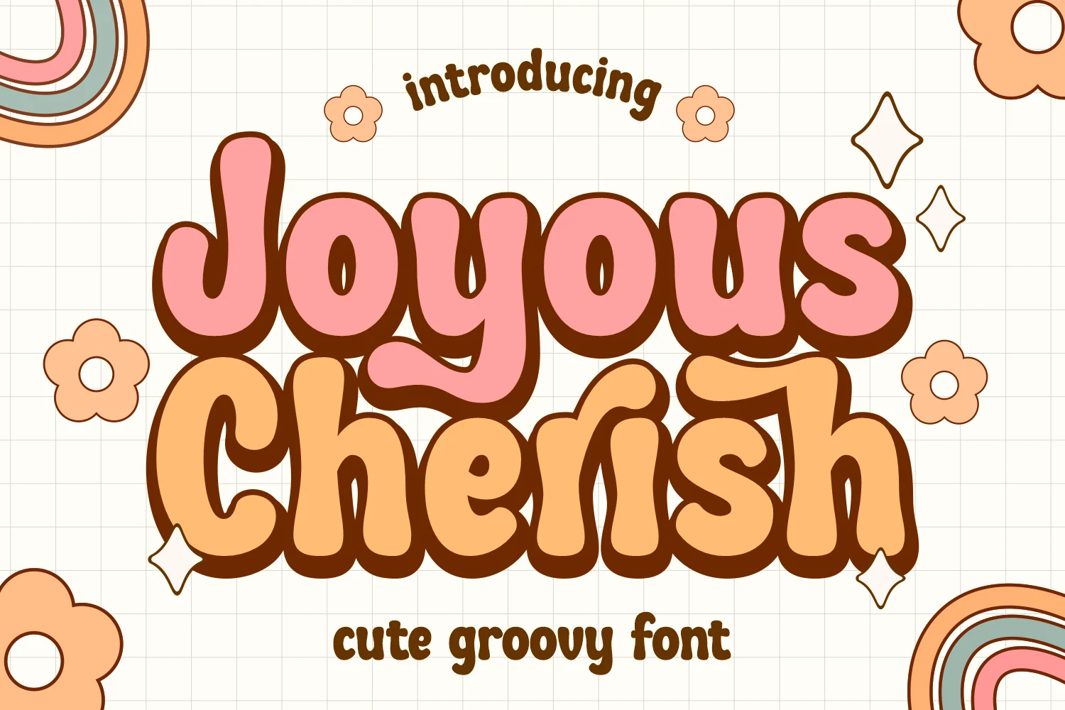 Joyous Cherish Font is a thick, rounded display sans serif with irregular whimsical curves and compact spacing.