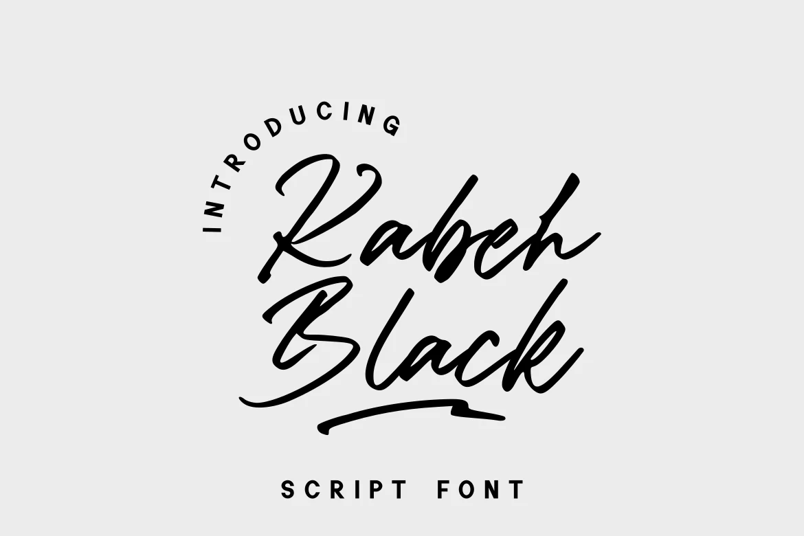 Kabeh Black Font shown as a heavy connected script with high stroke contrast, rightward slant, and calligraphic swashes.