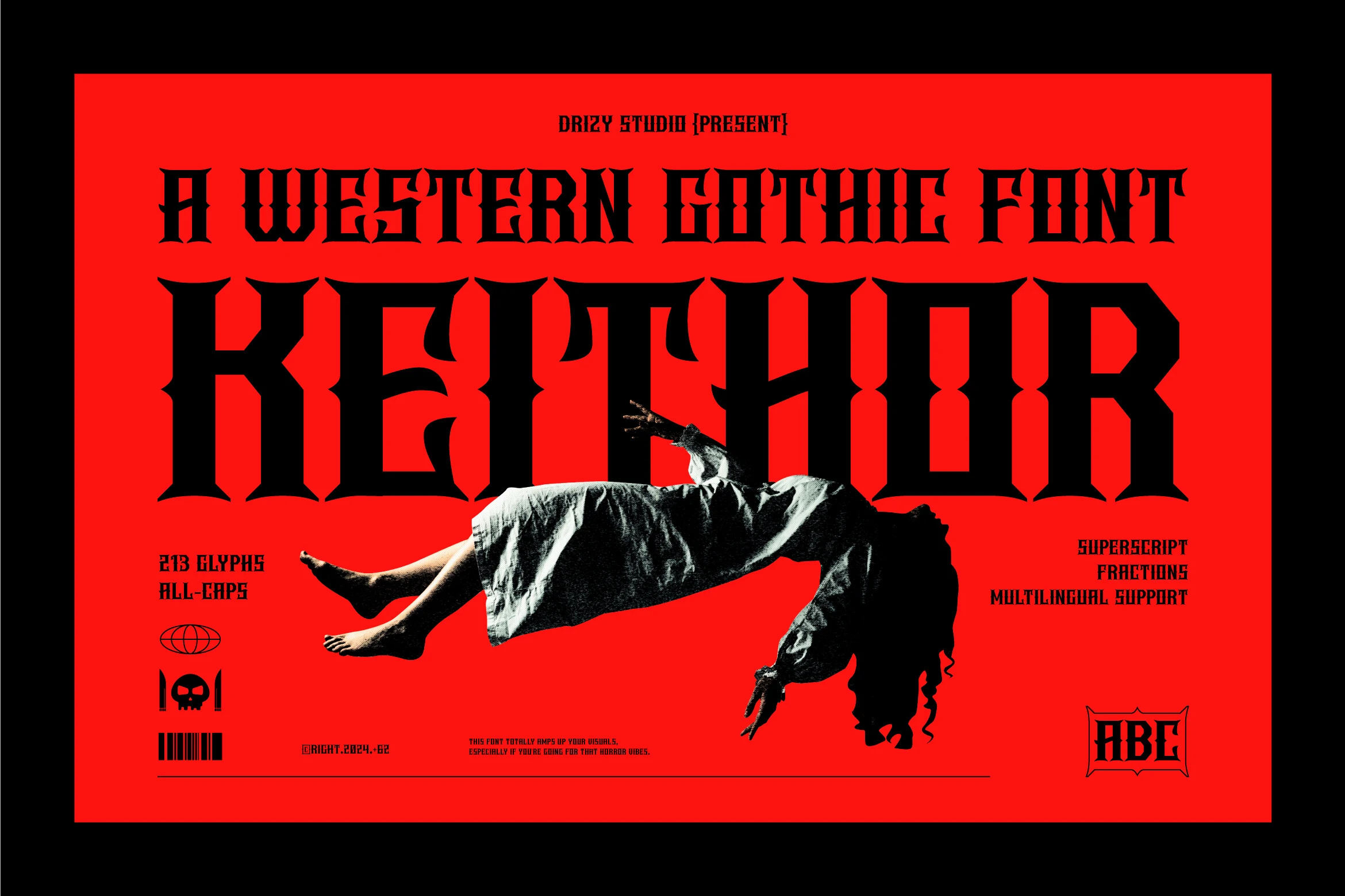 Keithor Font featuring bold upright Gothic letterforms with angular construction, sharp pointed terminals, and high stroke contrast.