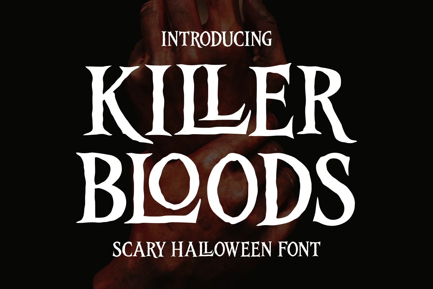 Killer Bloods Font by Dreamink 7ntypes Font shown as a condensed, jagged serif with sharp pointed serifs and high stroke contrast.