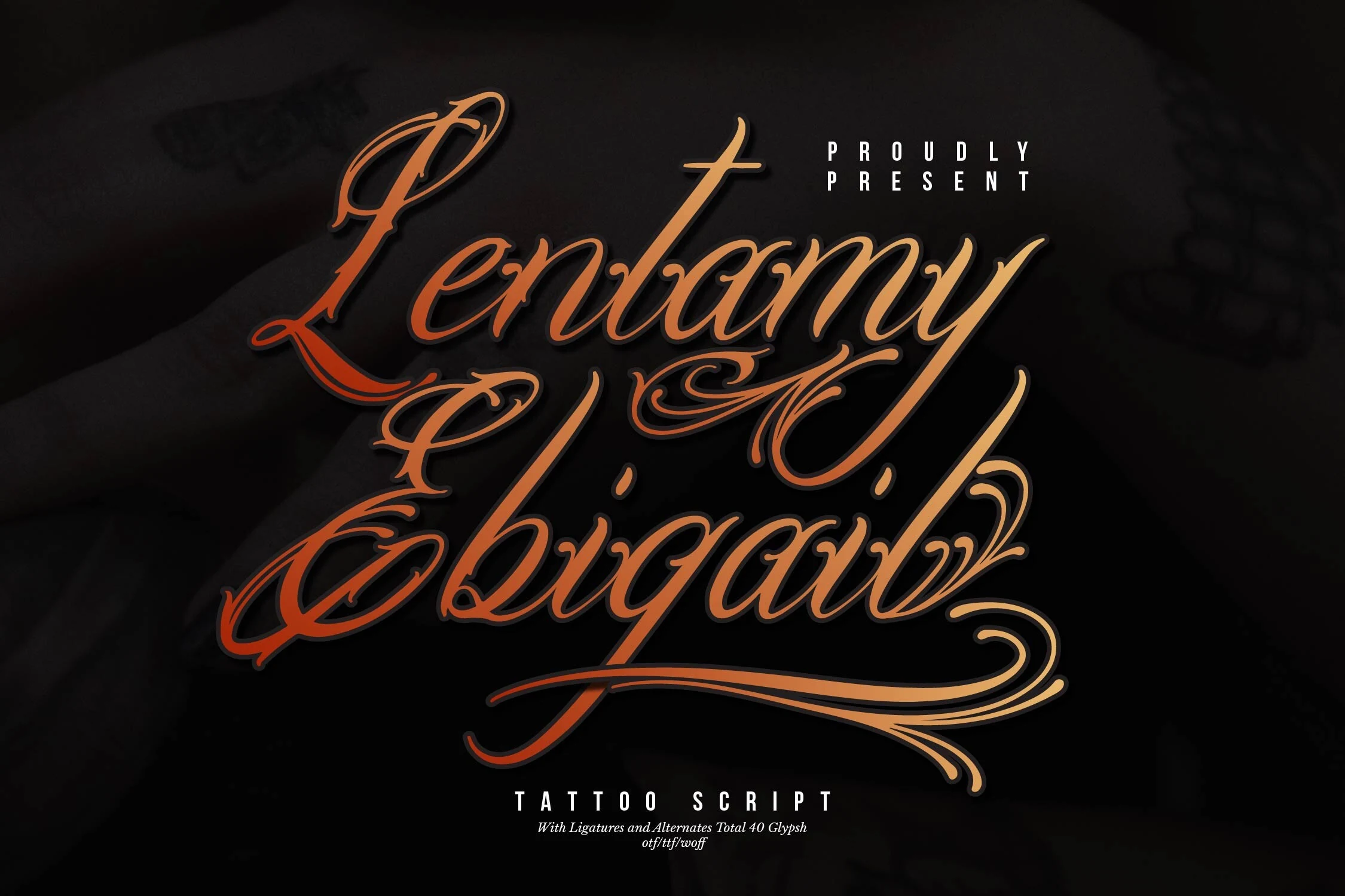 Lentamy Ebigail Font is a right-slanted calligraphic script with connected letterforms, high-contrast strokes, and ornate swashes.