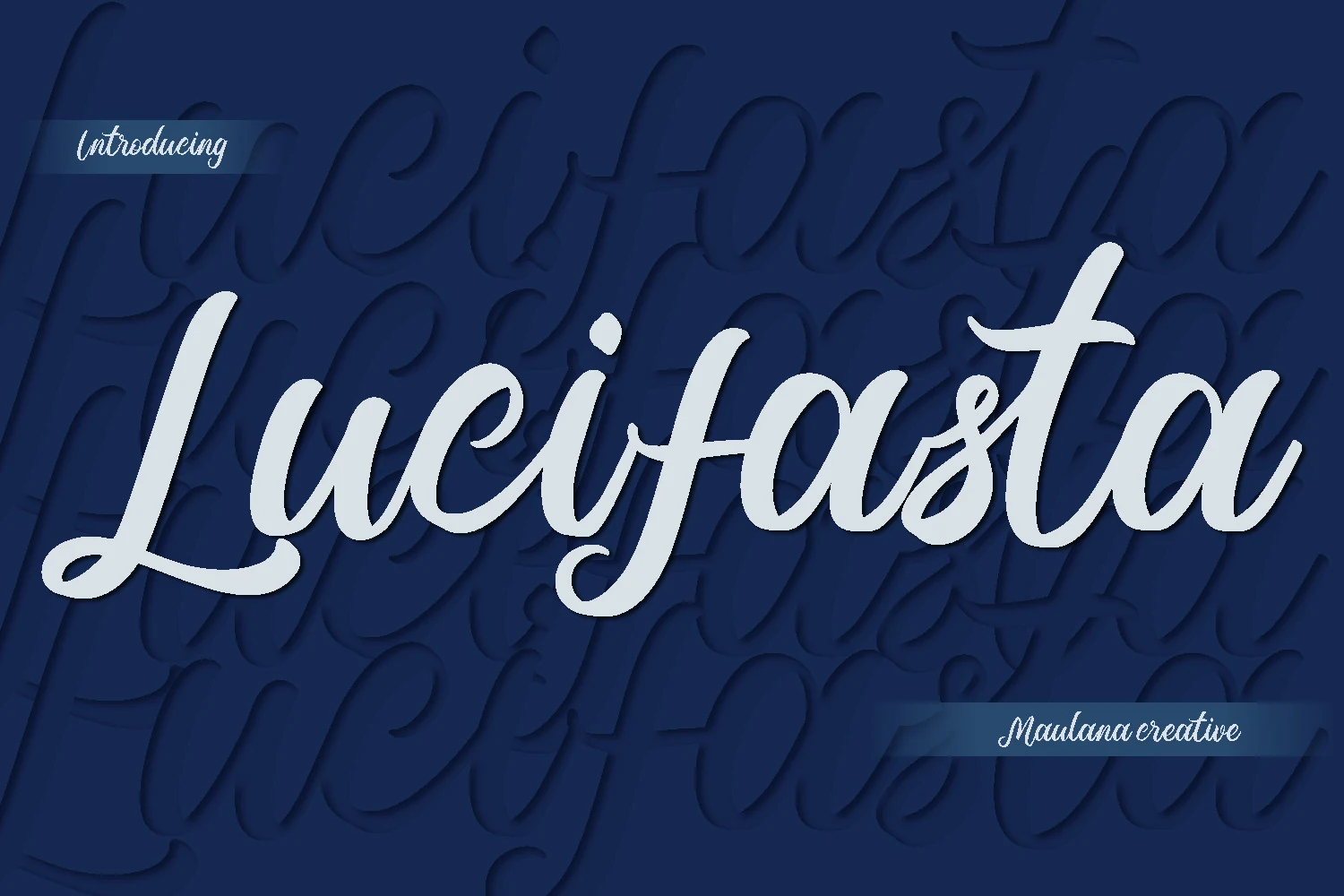 Lucifasta Font preview showing flowing handwritten movement, connected letterforms, and a rounded playful character