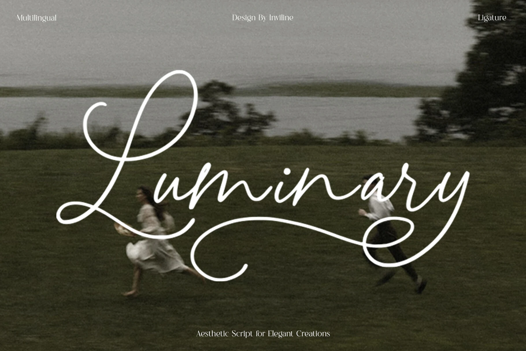 Luminary Font is a connected calligraphic script with monolinear strokes, flowing swashes, and a graceful right-leaning slant.