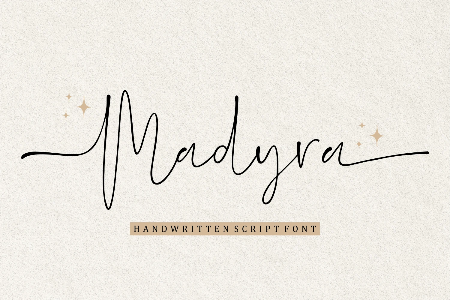 Madyra Font displayed in a fluid handwritten script with connected letters and sweeping swashes.