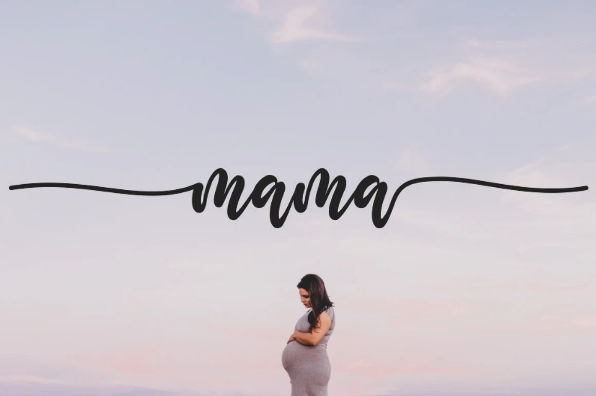 Mama Font displaying connected monolinear lowercase script with extended horizontal flourishes.