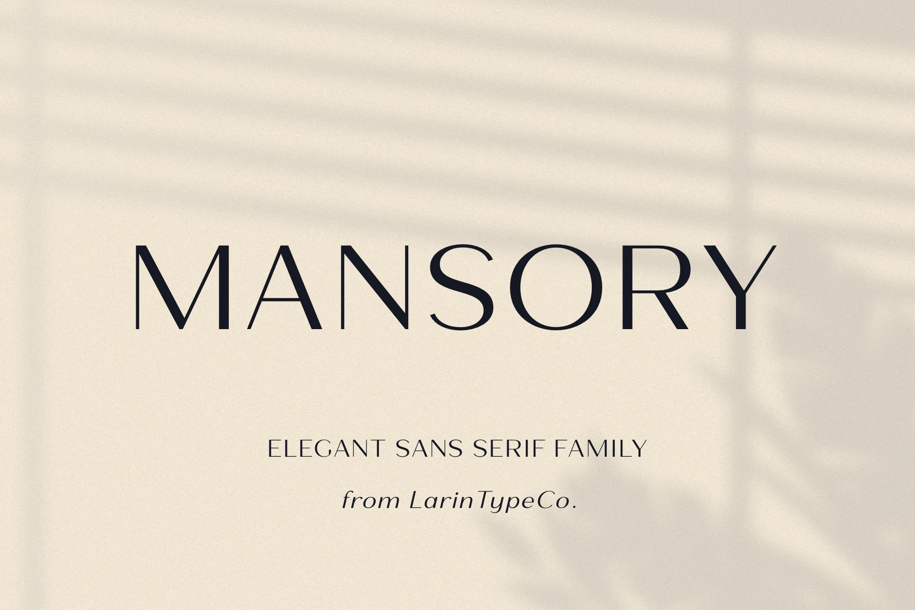 Mansory Font featuring large upright lettering with high stroke contrast, open apertures, and wide geometric proportions.