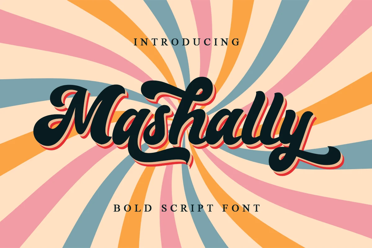 Mashally Font featuring bold connected cursive lettering with high stroke contrast, rounded terminals, and a rightward slant.