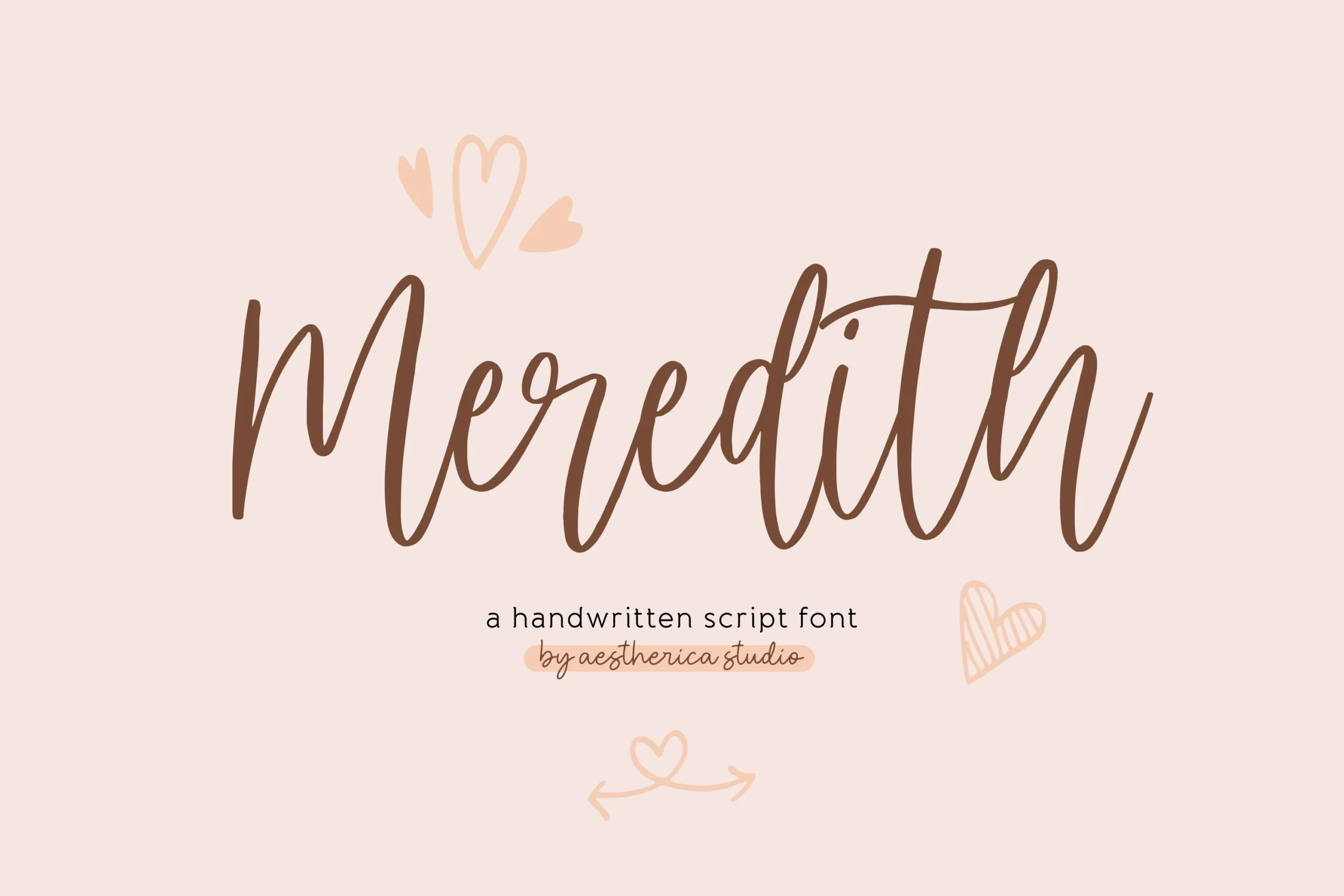 Meredith Font is a monolinear handwritten script with connected letters, looped ascenders and descenders, and a fluid bouncy baseline.