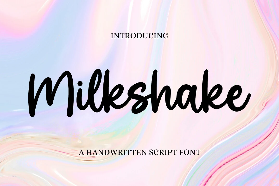 Milkshake Font displayed in a bold, fluid script with monolinear strokes, rounded terminals, and connected letterforms.